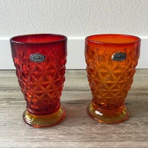 MCM Rainbow Art Amberina Pressed Glass Goblets